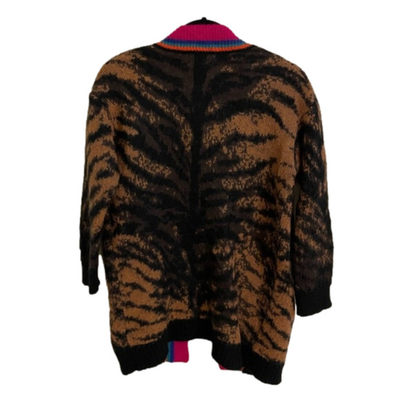 Twins Animal Print Striped Edges Mohair Blend Knit Cardigan, Size S - Picture 2 of 7